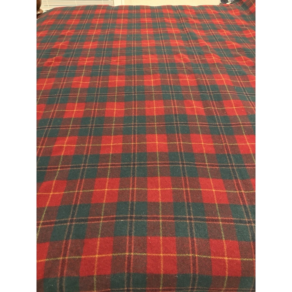 Veg 80's Ralph Lauren Wool Blanket Queen 90x90 Tartan Plaid Christmas Red Green